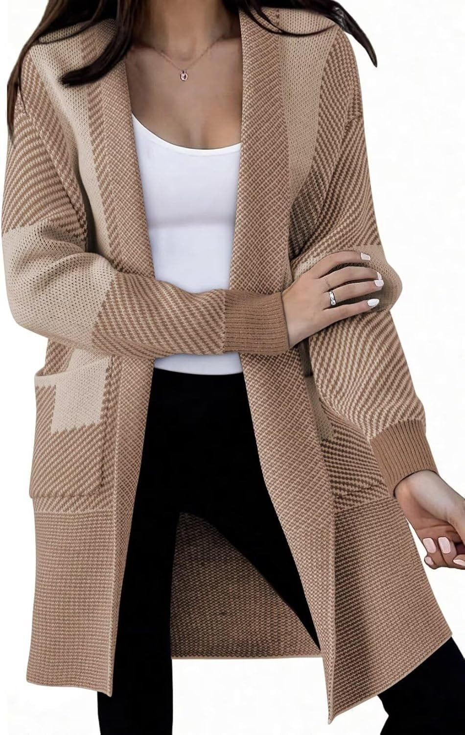 Damen Langer Strickcardigan mit strukturiertem Muster und aufgesetzten Taschen Drune