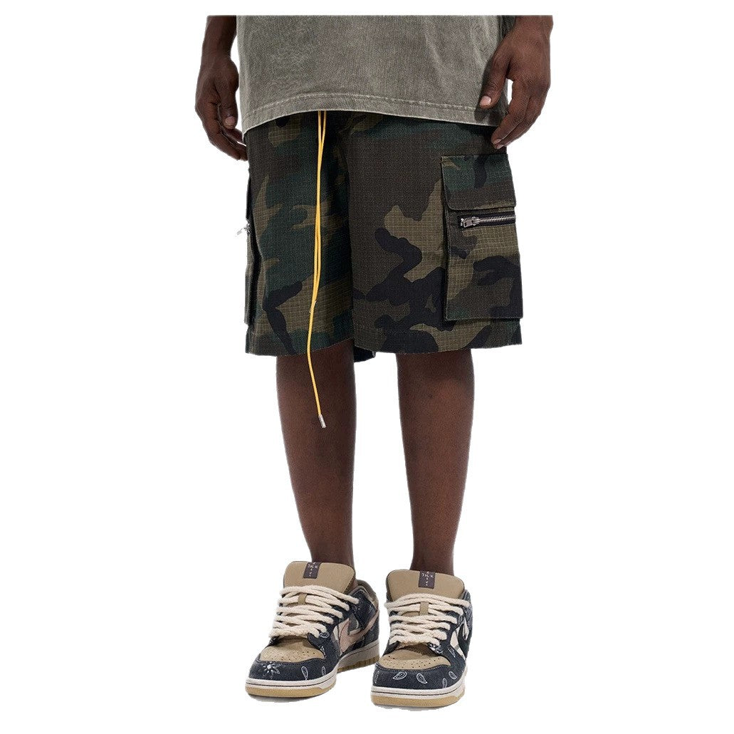 Herren nan Cargo-Shorts im Camouflage-Ripstop mit Elastikbund, Tunnelzug und Reißverschlusstaschen Drune