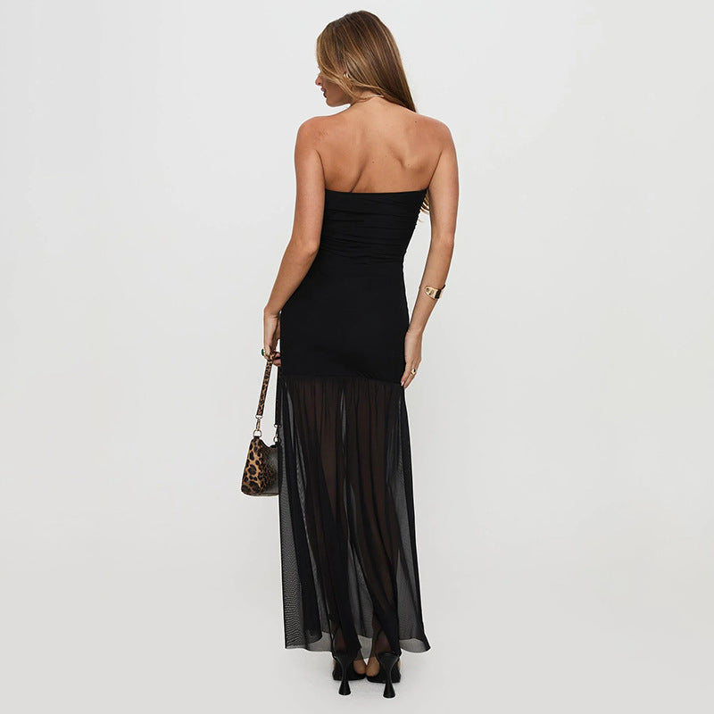 Damen Maxi-Kleid mit schickem Tüllsaum und figurbetonter Silhouette Drune