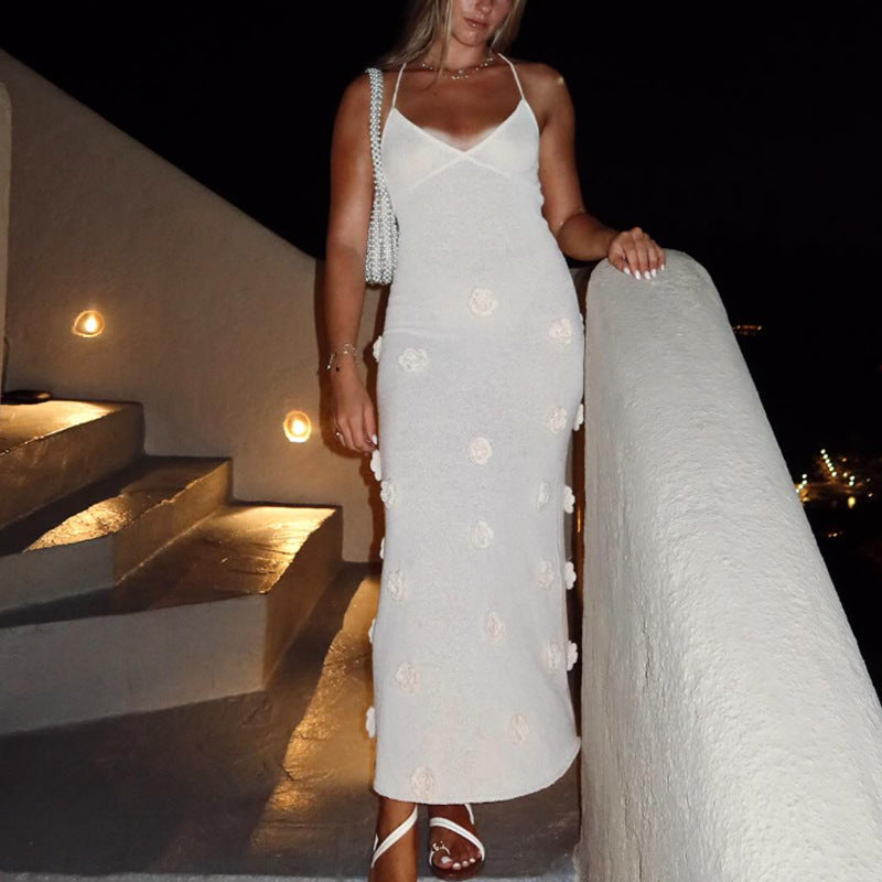 Damen Elegantes gehäkeltes Maxikleid mit floralen Applikationen Drune