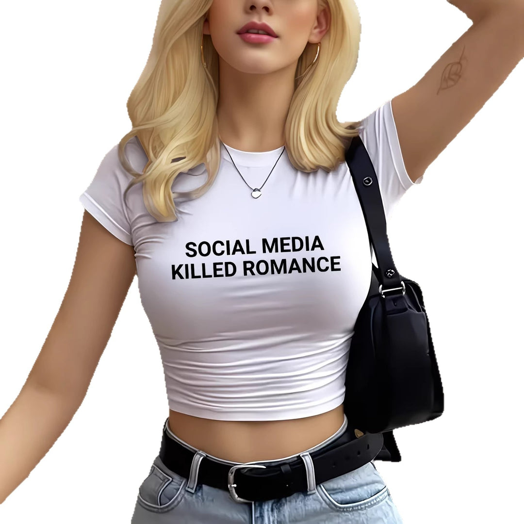 Damen Crop-T-Shirt mit inspirierendem Statement-Print Drune