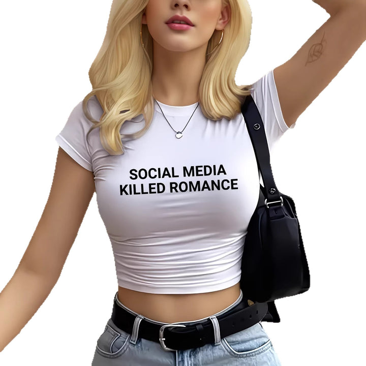 Damen Crop-T-Shirt mit inspirierendem Statement-Print Drune