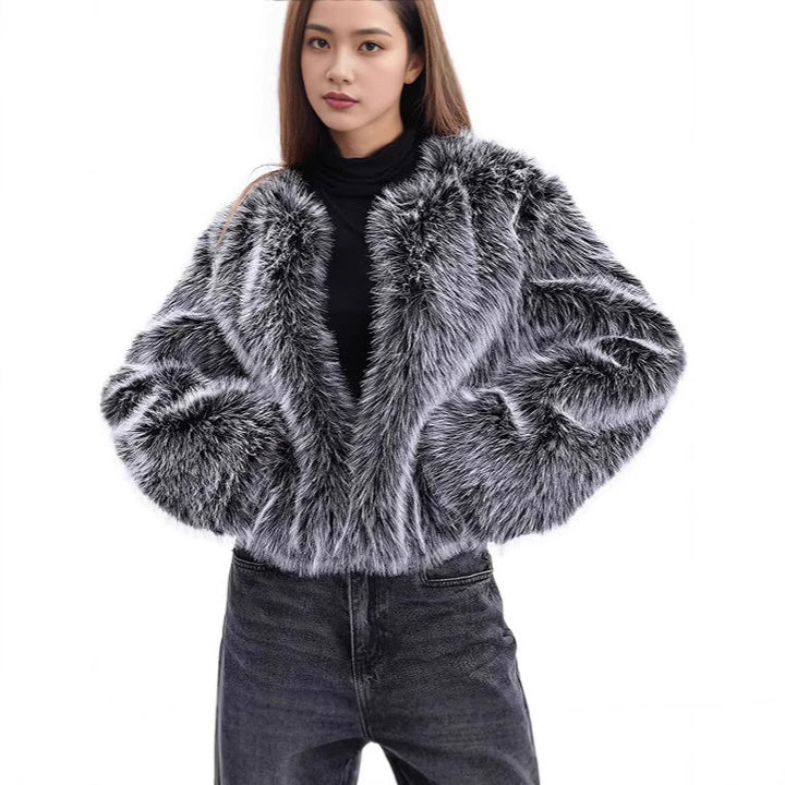 Damen Plush-Cropped-Jacke mit elegantem Fellbesatz Drune