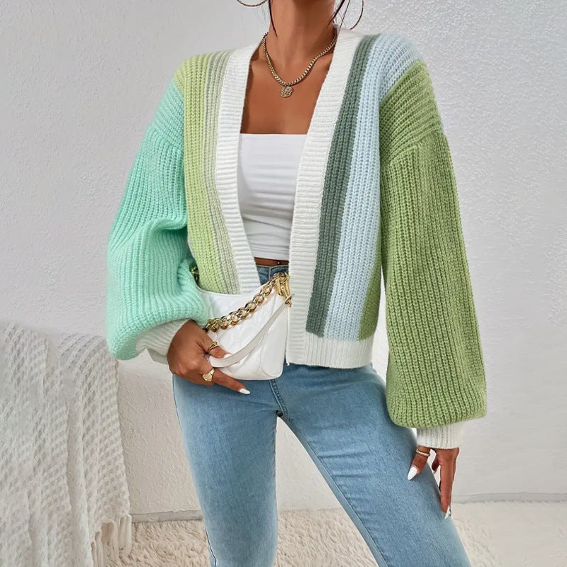 Damen Strickjacke mit buntem Blockdesign und lässigem Schnitt Drune