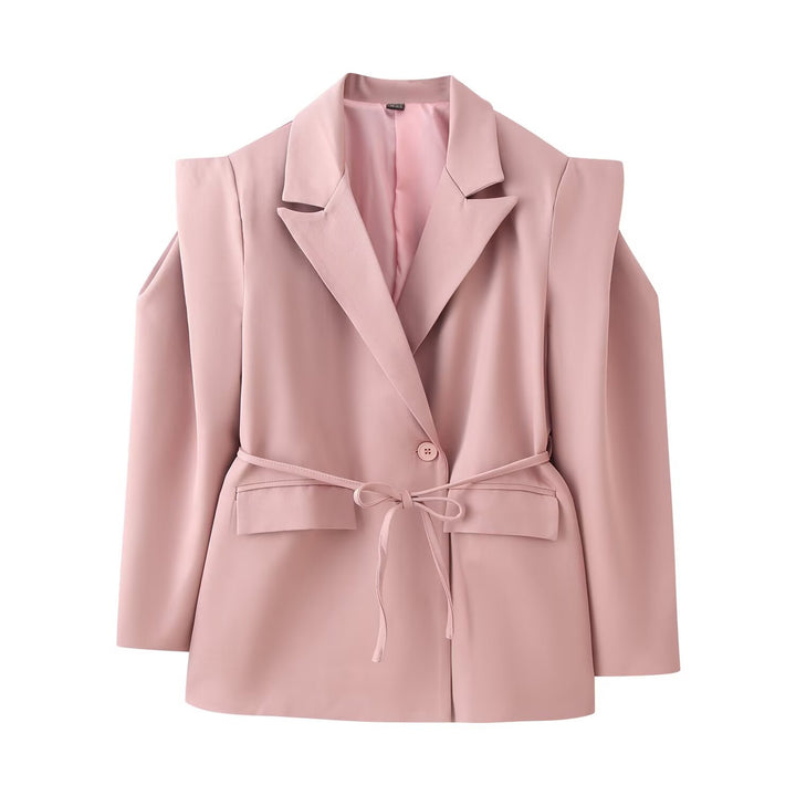 Damen nan taillierter Blazer mit Bindegürtel, Reverskragen und Schulterpolstern Drune