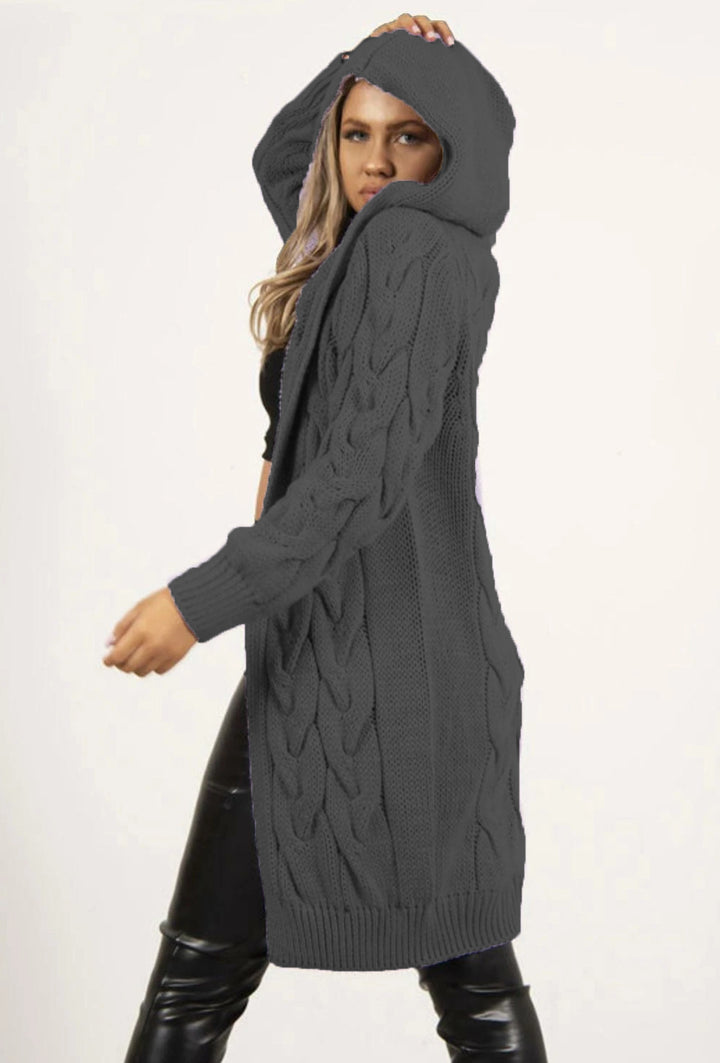 Damen Grobstrick-Wickelcardigan mit Kapuze und Zopfmuster Drune