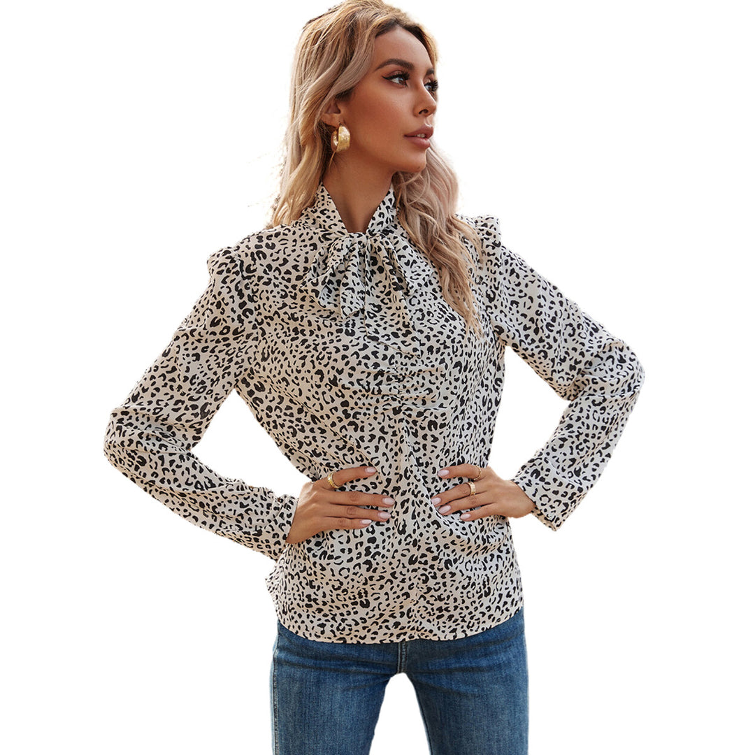 Damen elegante Bluse mit Rüschendetails und edlem Leopardenmuster Drune