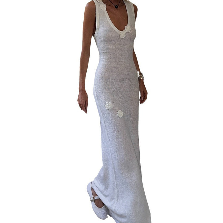 Damen Maxi-Strickkleid mit raffinierten Blumenapplikationen Drune
