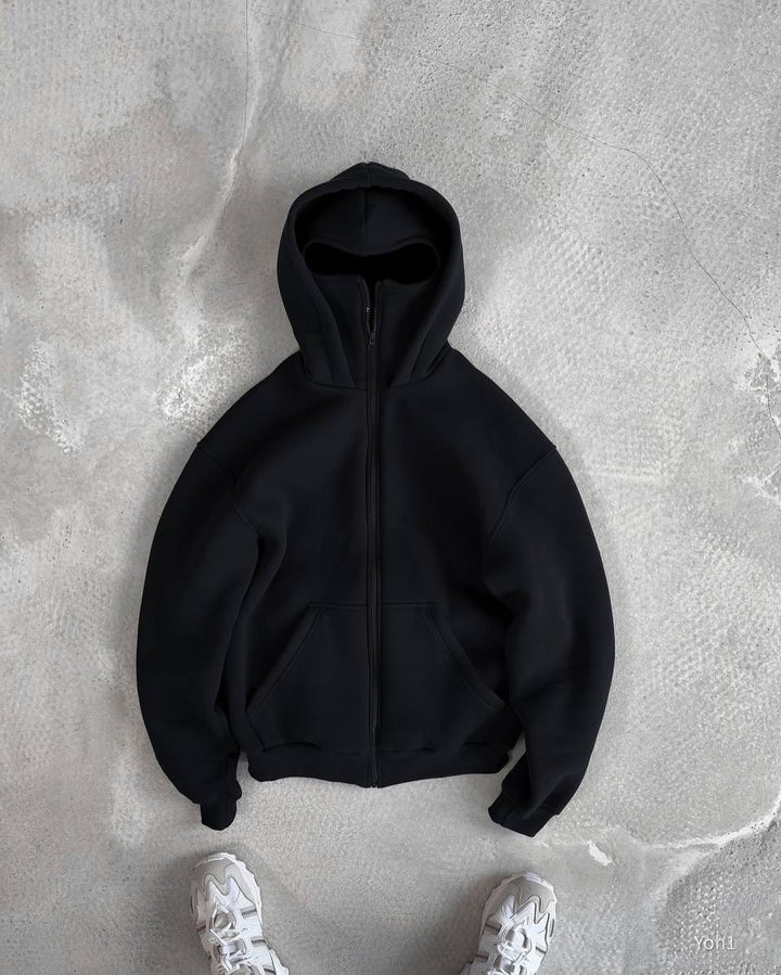 Damen Oversized Kapuzenjacke mit Reißverschluss und Kängurutaschen Drune