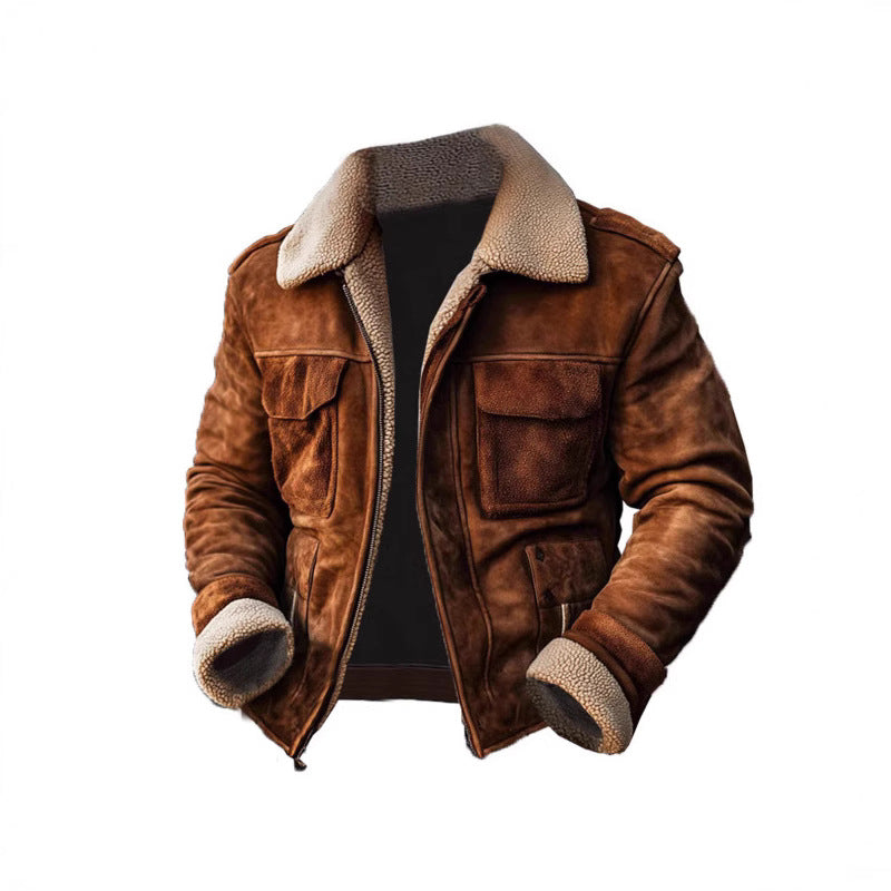 Herren Lederjacke mit warmem Sherpa-Futter und praktischen Taschen Drune