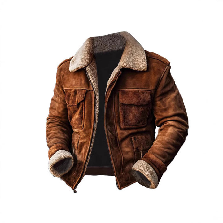 Herren Lederjacke mit warmem Sherpa-Futter und praktischen Taschen Drune