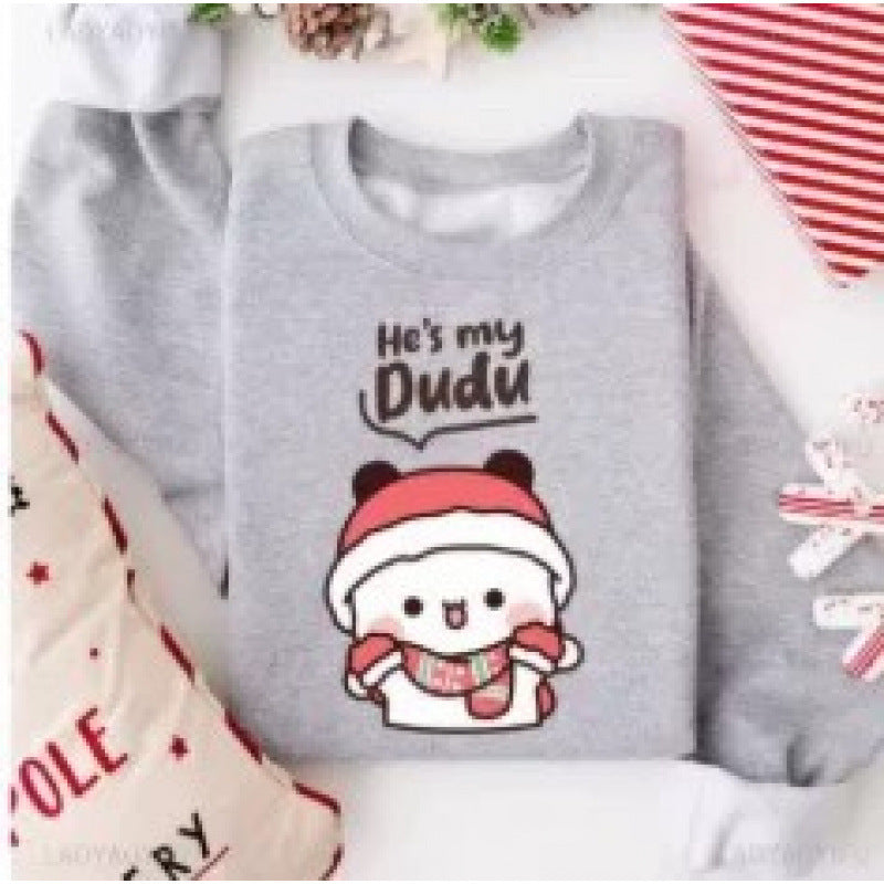 Unisex nan kuscheliges Baumwoll-Sweatshirt mit niedlichem Bären-Print und Rundhalsausschnitt Drune