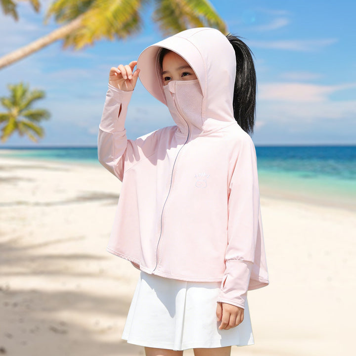 Damen nan Kinder UV-Schutz Sonnenjacke mit Kapuze und integrierter Gesichtsabdeckung  Drune