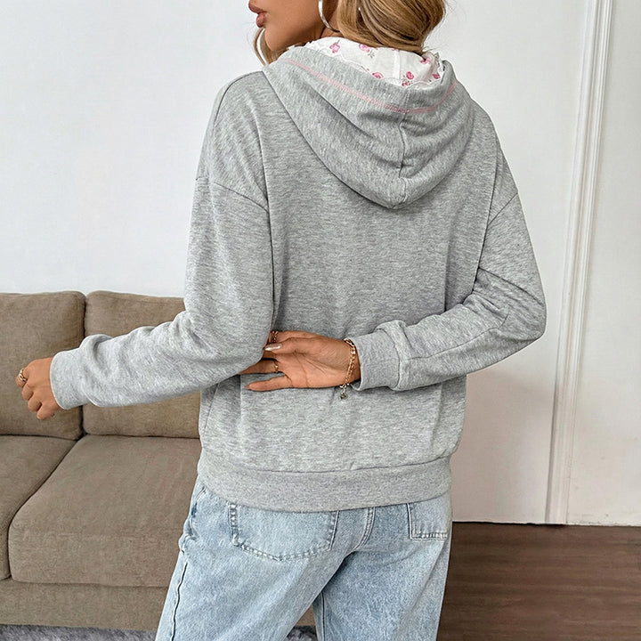 Damen lässiger Kapuzenpullover mit Spitzenakzenten und seitlichen Taschen Drune