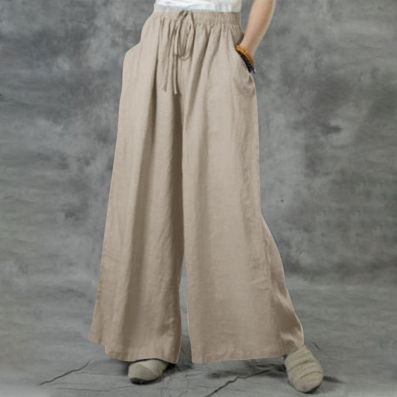 Damen nan weite Leinenhose mit hohem Bund und Tunnelzug Drune