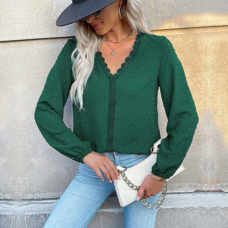 Damen Bluse mit feinem Spitzenbesatz und eleganten Puffärmeln Drune