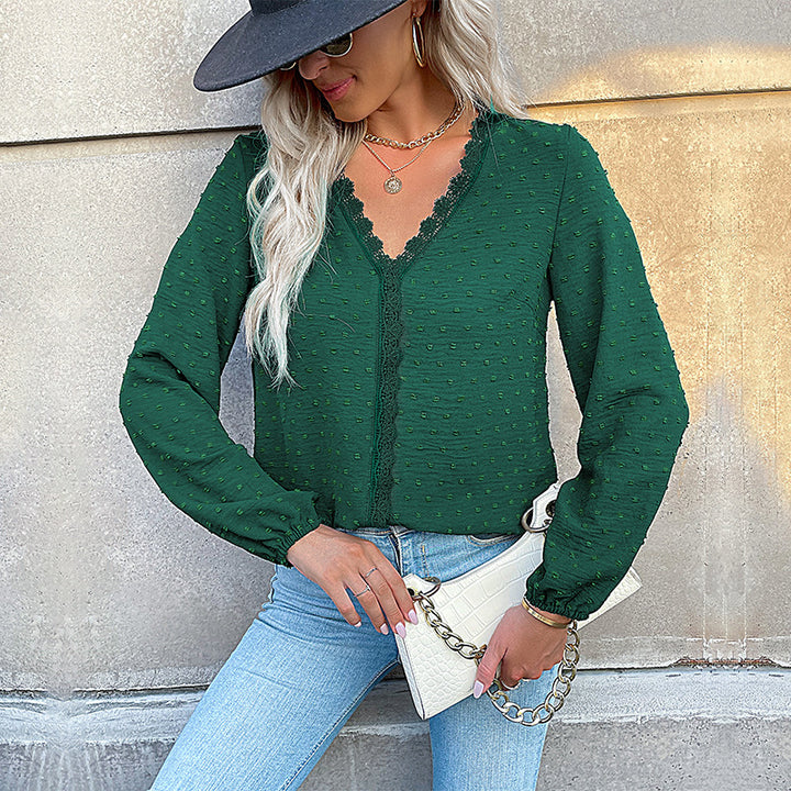 Damen Bluse mit feinem Spitzenbesatz und eleganten Puffärmeln Drune