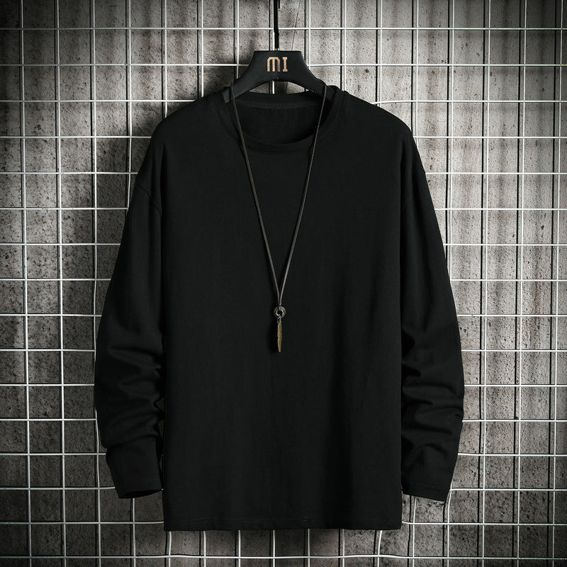Herren nan lässiges Baumwoll-Basic-Langarmshirt mit Rundhals, Relaxed Fit und verstärkter Saumverarbeitung Drune