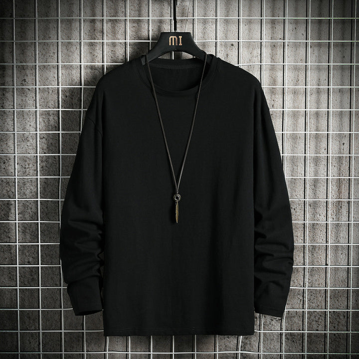 Herren nan lässiges Baumwoll-Basic-Langarmshirt mit Rundhals, Relaxed Fit und verstärkter Saumverarbeitung Drune