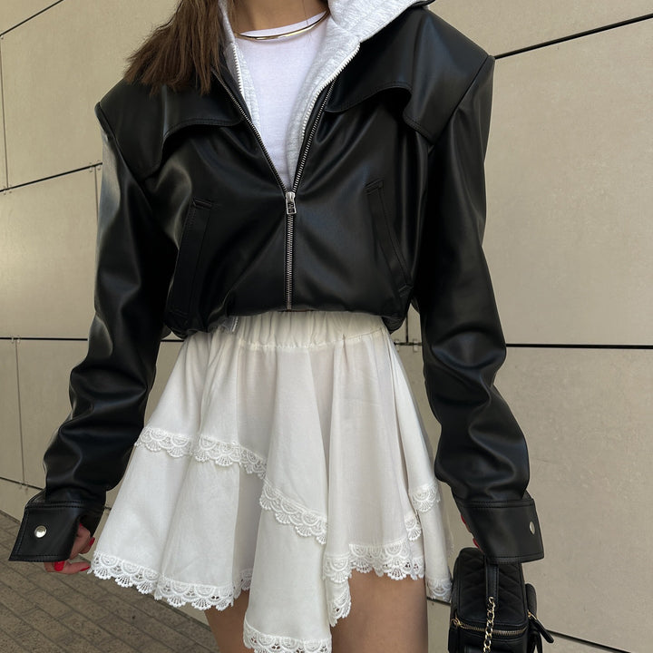 Damen modische cropped Lederjacke Drune