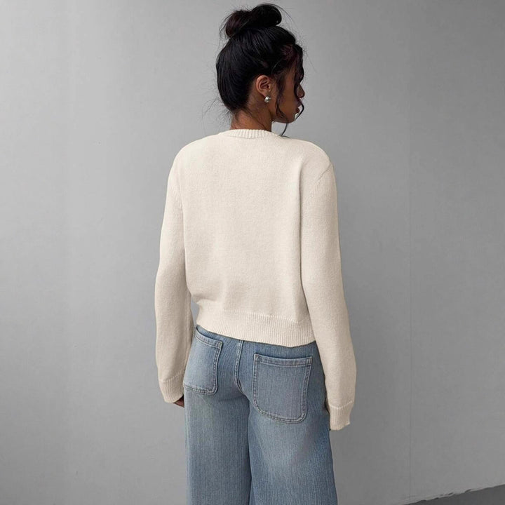 Damen Strickjacke mit Rundhalsausschnitt und Knopfleiste Drune