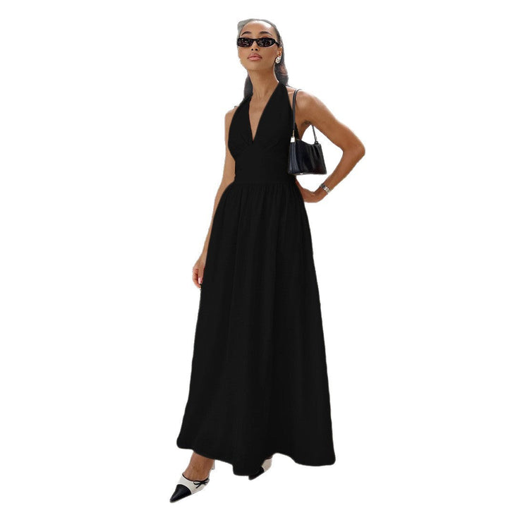 Damen Maxikleid mit tieferem V-Ausschnitt und fließendem Rock Drune