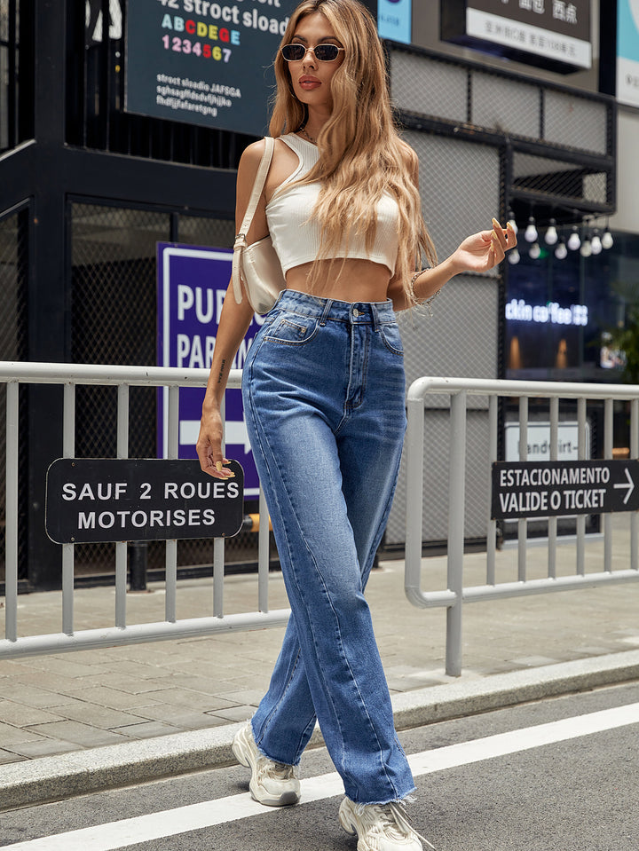 Damen High-Waist Jeans im klassischen Schnitt mit lässigem Bootcut Drune