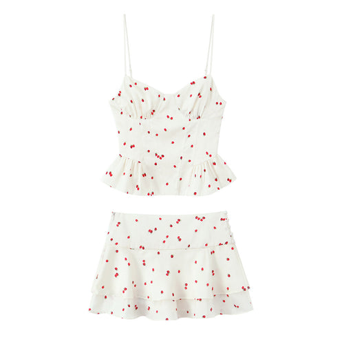 Damen Rüschenrock mit verspieltem Erdbeer-Grafikdesign und voluminösem Schnitt Drune