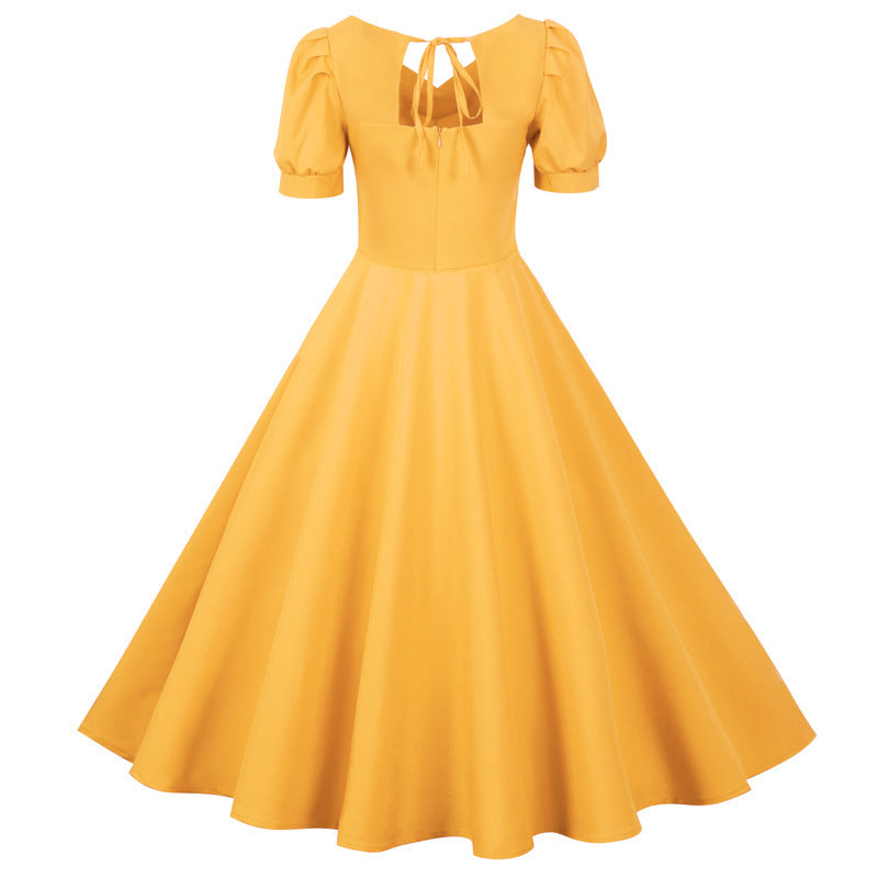 Damen Swingkleid mit eleganter Raffung und kurzen Ärmeln Drune