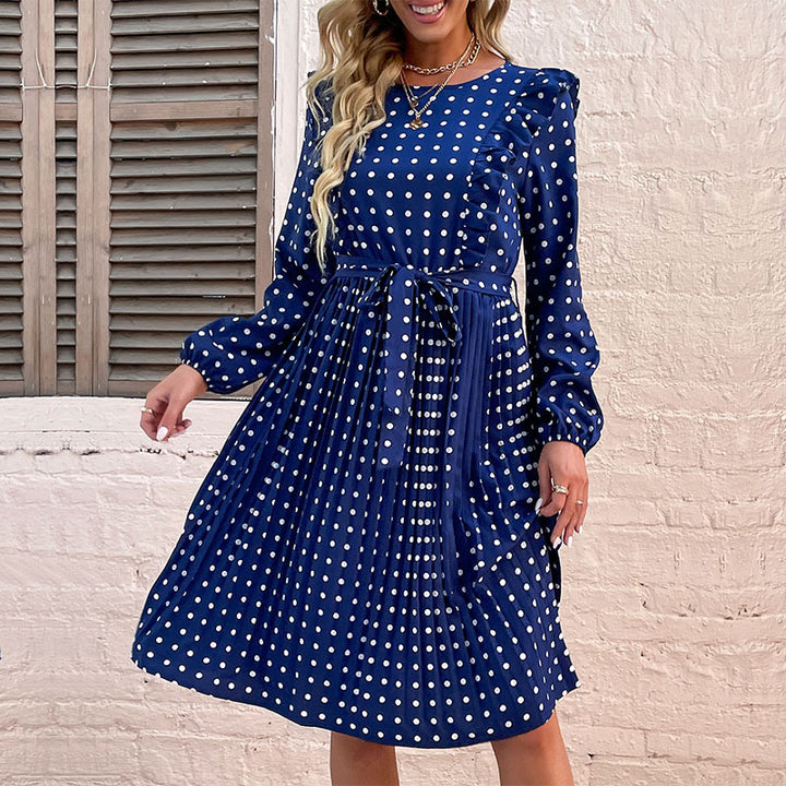 Damen Freizeitkleid mit Punkten und Taillengürtel Drune