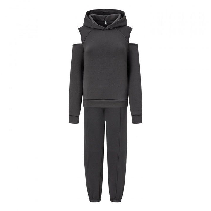 Damen sportliches Sweatset mit tiefem Ausschnitt und seitlichen Raglanärmeln Drune