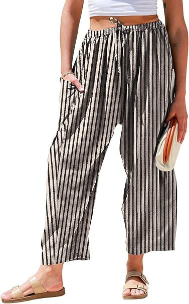 Damen lässige Weite Sommer-Hose mit elastischem Bund und praktischen Taschen Drune