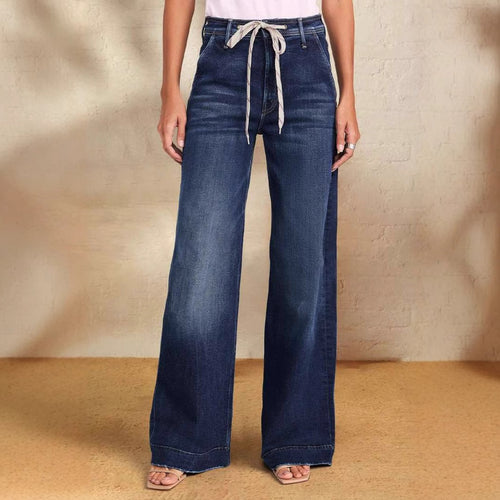 Damen Weit geschnittene Jeans mit modischem Kordelzug und elastischem Bund Drune