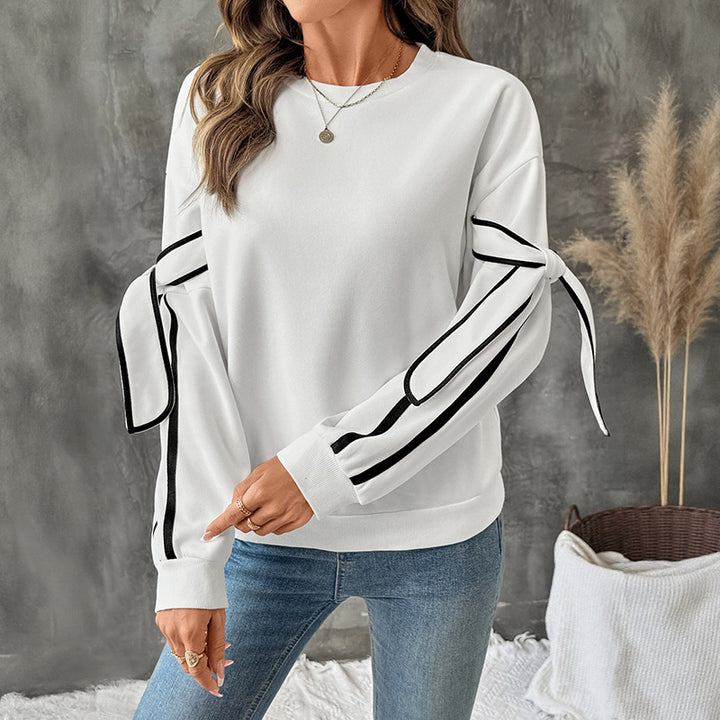 Damen Sweatshirt mit modischem Schleifendesign und Streifen Drune