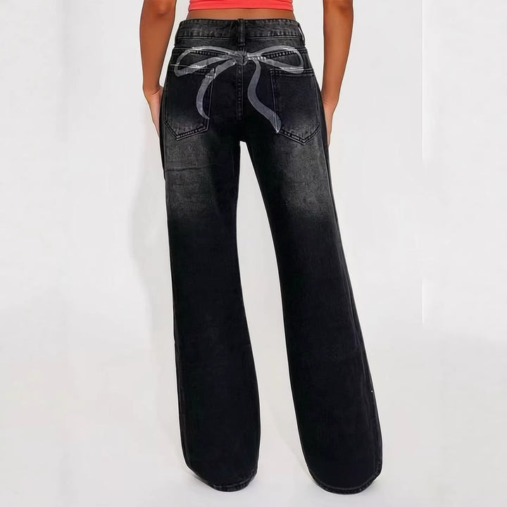 Damen weite High-Waist Jeans mit einzigartiger Textur Drune
