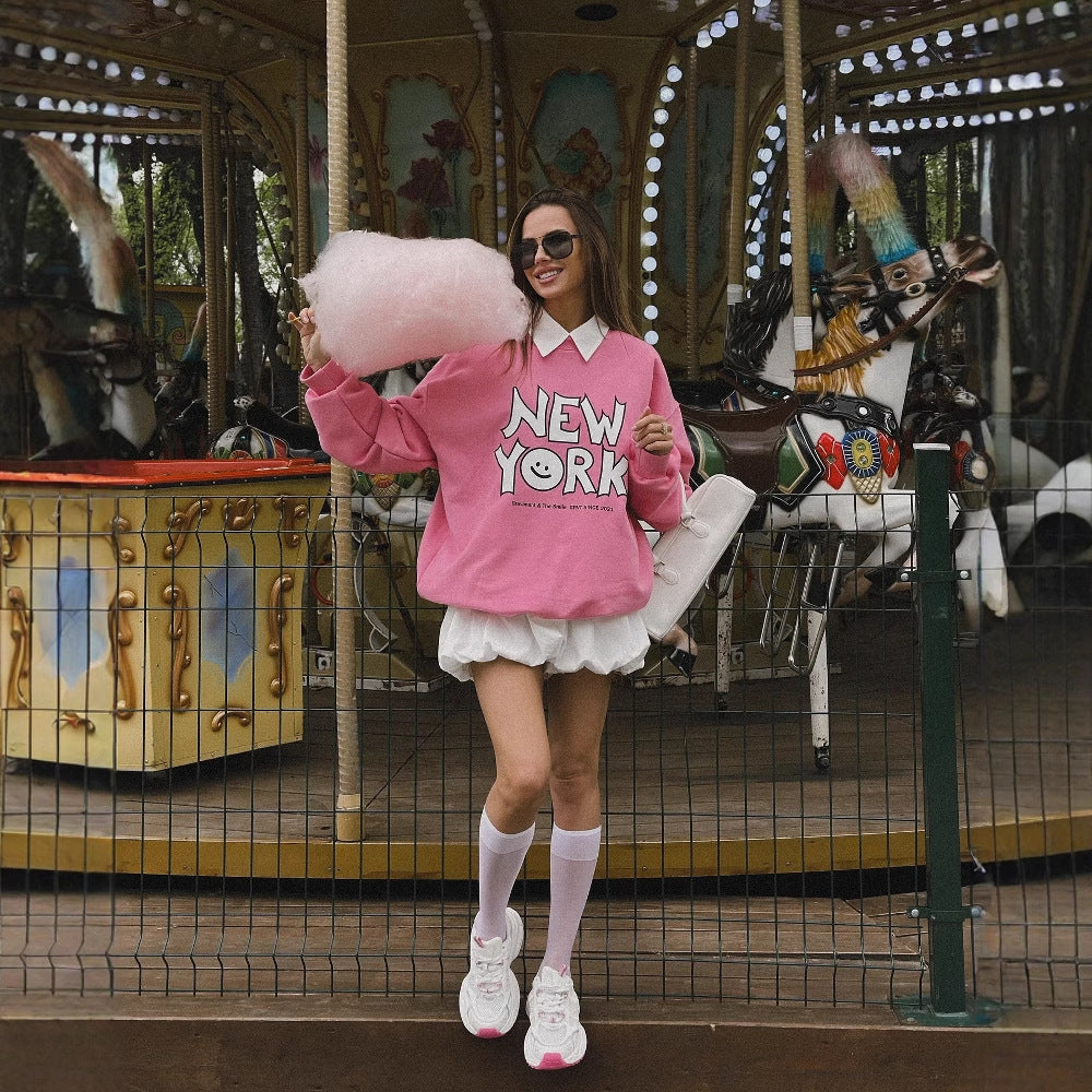 Damen lässiger Kapuzenpullover mit fröhlichem Smiley-Print und weichem Innenfutter Drune