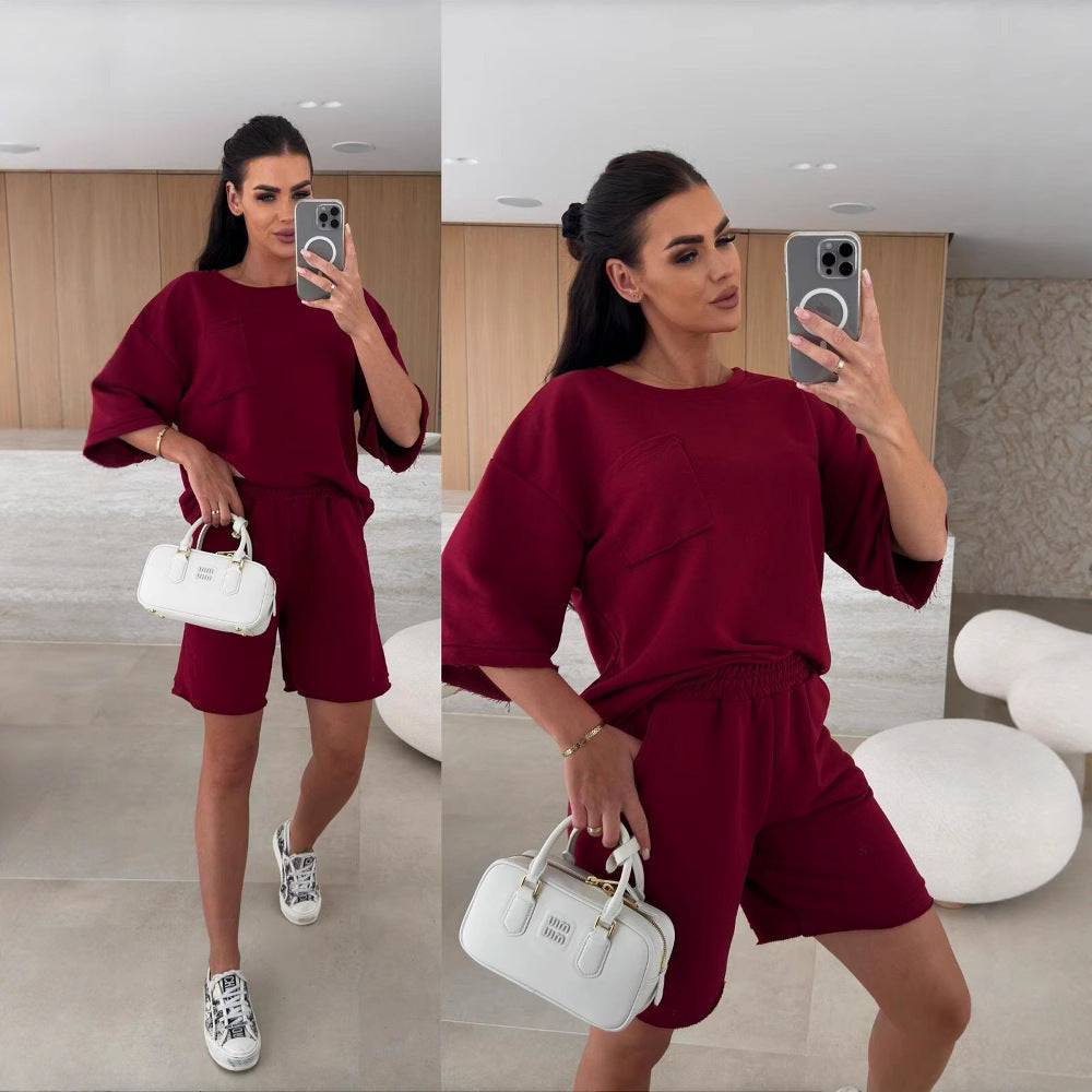 Damen lässiger Freizeitanzug mit Oversized T-Shirt und bequemen Shorts Drune