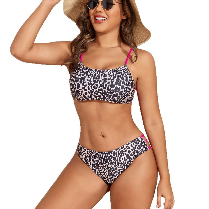 Damen Leopardenmuster Bikini-Set mit sportlichen Details Drune