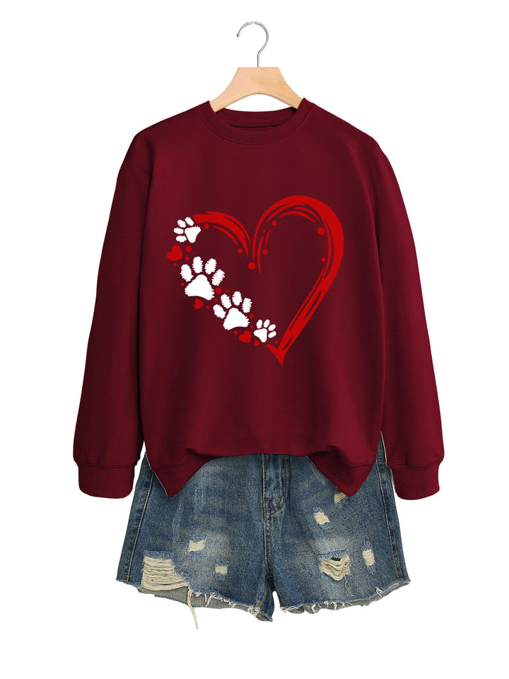 Damen Sweatshirt mit kreativem Herz- und Pfotendesign Drune