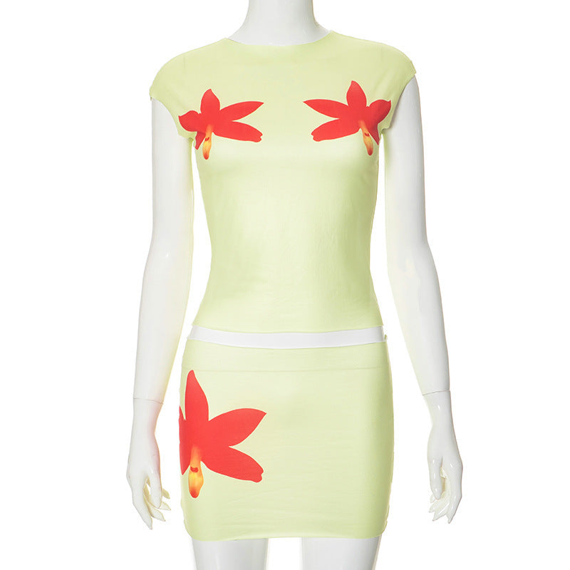 Damen modisches Oberteil und Rock Set mit floralem Design Drune
