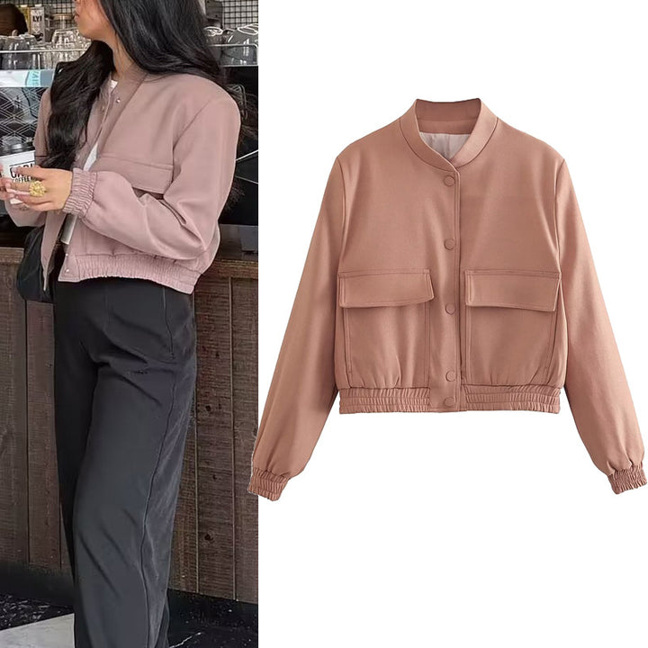 Damen modische cropped Utility-Jacke mit großen Pattentaschen und elastischem Saum Drune