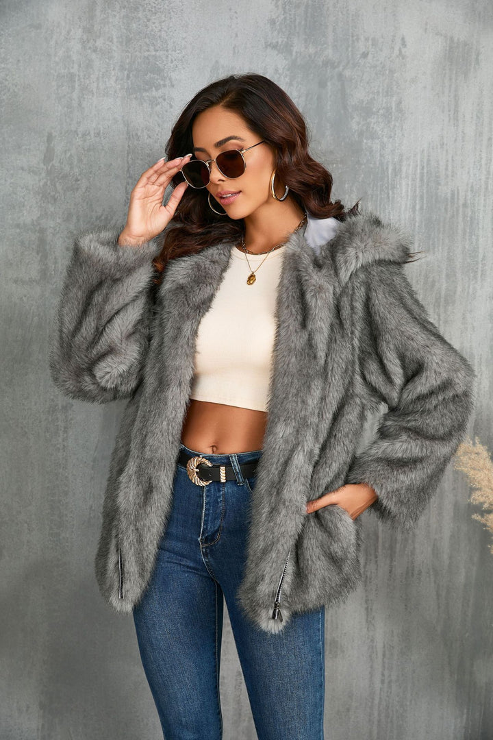 Drune | Kapuzenjacke - Plüsch Kunstfell - Lässiger Chic - Winteressenziell