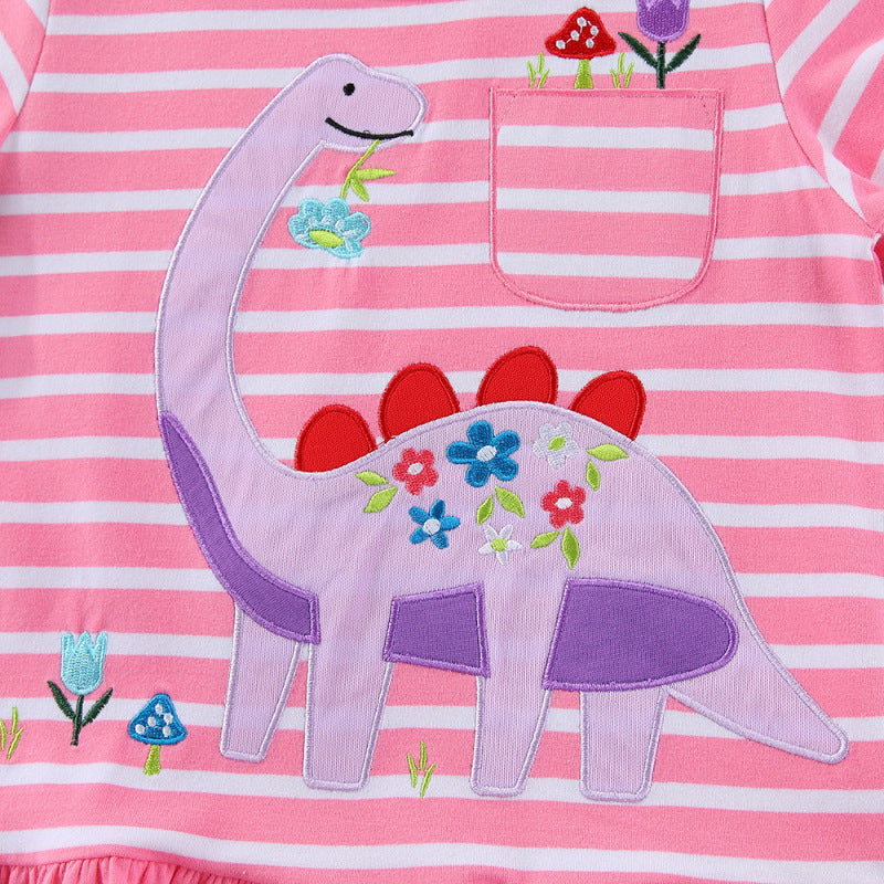 Mädchen Freizeitkleid mit verspieltem Dinosaurier-Motiv und Rüschensaum Drune