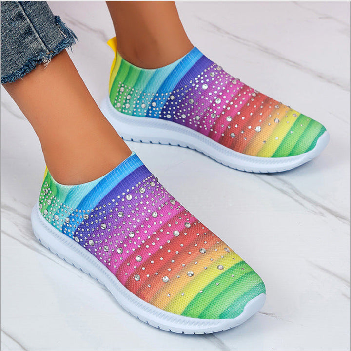 Damen Glitzernde Slip-On Sneakers mit atmungsaktivem Strickdesign und flexibler Sohle Drune