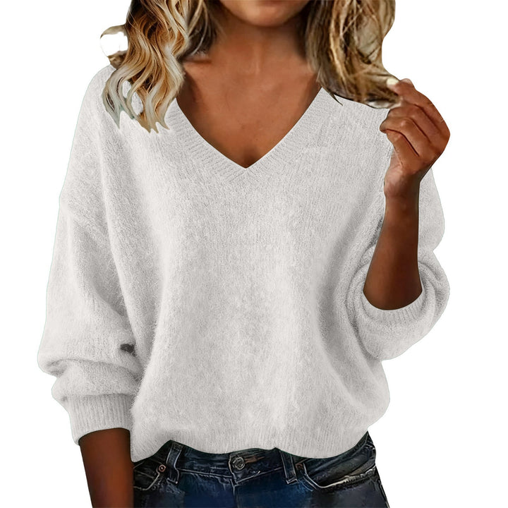 Damen V-Ausschnitt Pullover mit weichem Fluff-Material und oversized Schnitt Drune