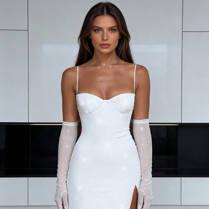 Damen Verführerisches Mini-Kleid mit Glitzer und Trägern Drune