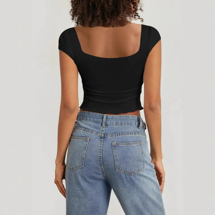 Damen Crop-Top mit herzförmigem Ausschnitt und Raffung Drune