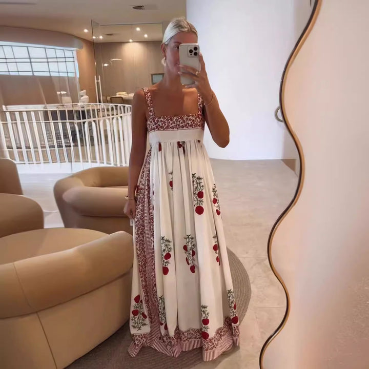 Damen Langes Sommerkleid mit floralen Akzenten und breiten Trägern Drune