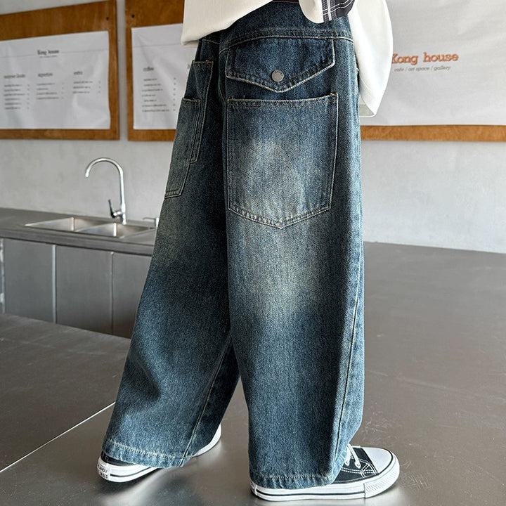 Herren weite Denim-Hose mit einzigartigem Vintage-Waschung Drune
