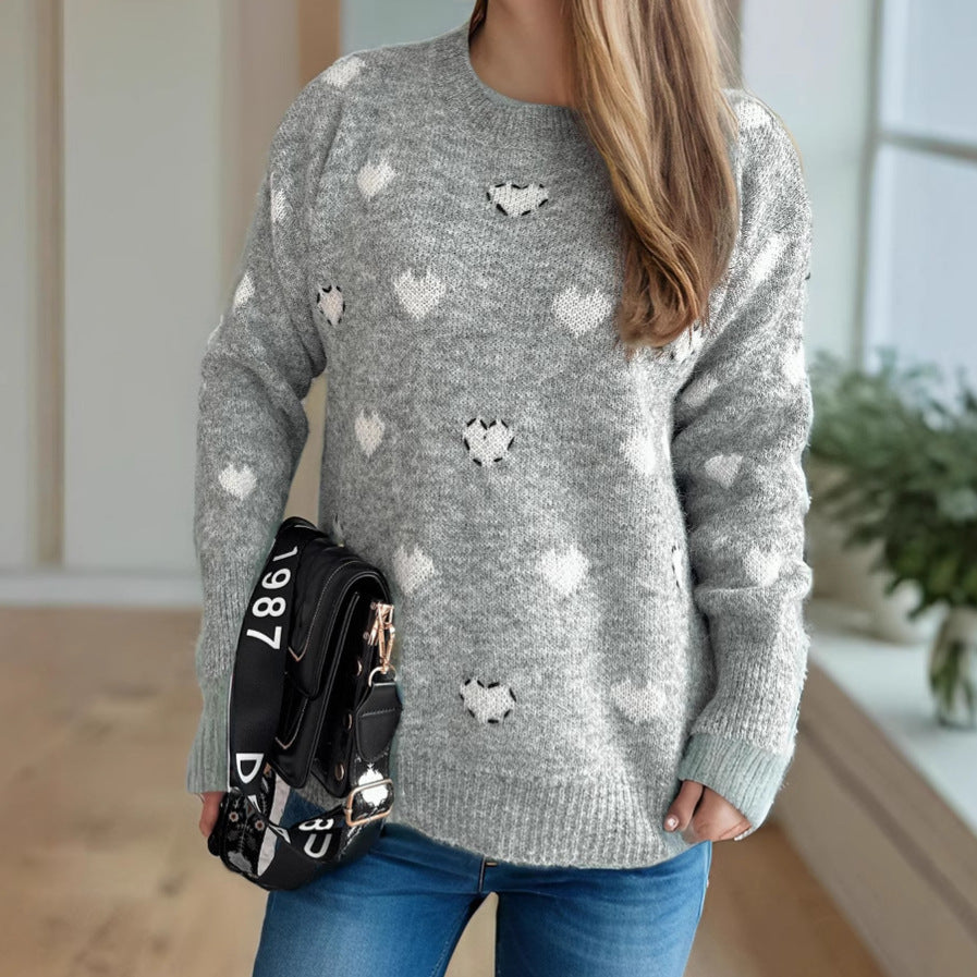 Damen kuscheliger Pullover mit herzförmigem Design und weichem Material Drune